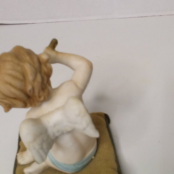 Vintage Angel Figure On Pillow Lot of 2 Guitar Flute Cherubs Ceramic 5" Tall - Picture 8 of 16
